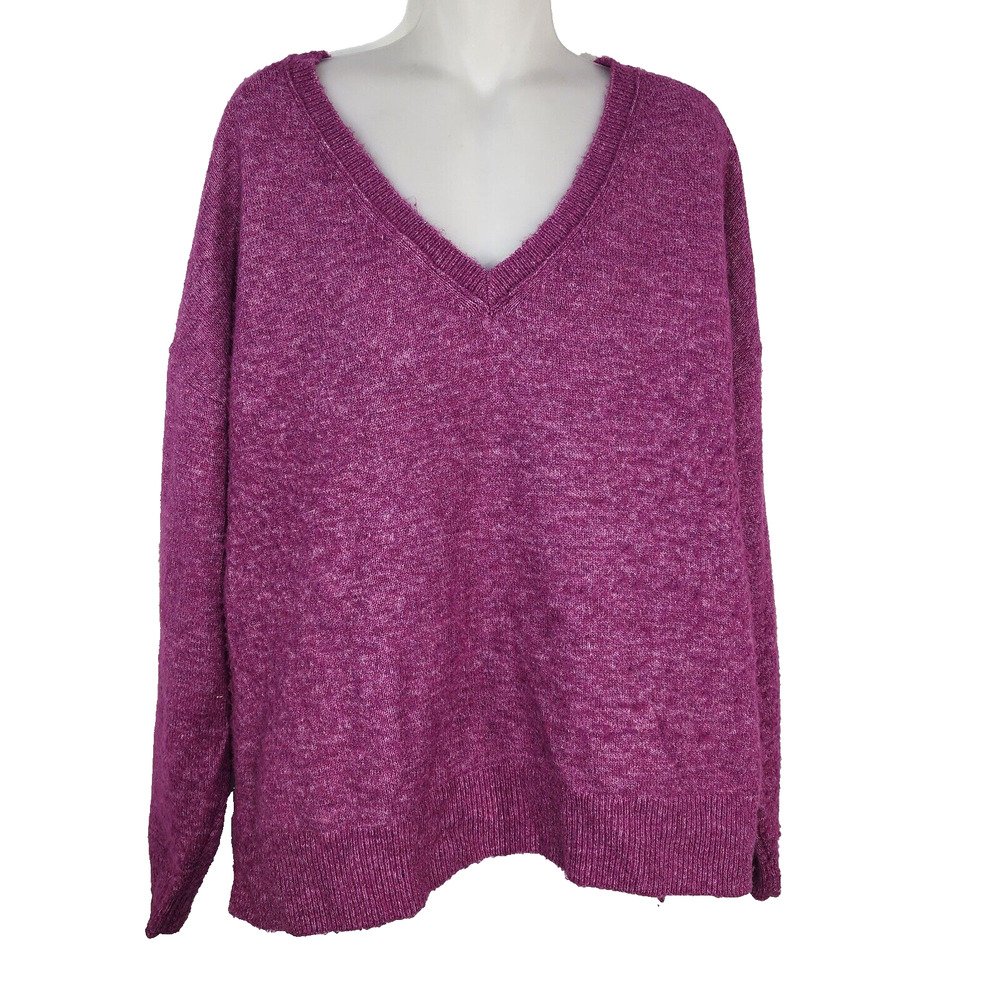 Lucky Brand Sweater Women Large V-neck Purple Oversized Wool Blend Hi Lo 7WP5220